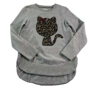 Colortree Girls Sweater Medium 10/12 Gray Sequin Leopard Cat Graphic Long Sleeve